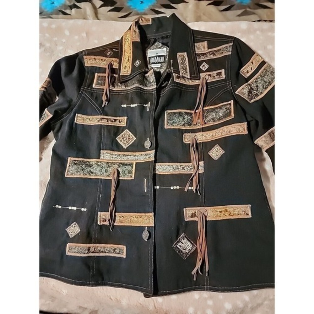 YAK MAGIK Nepal Mixed Materil Denim Jacket Sz L one of‎ a kind